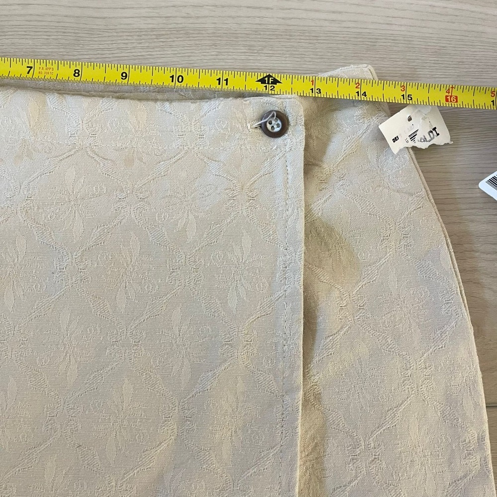 VTG Vivaldi Jeanswear Cream Floral Jacquard Cotton Blend Midi Wrap Skirt Size 10 - Picture 7 of 8